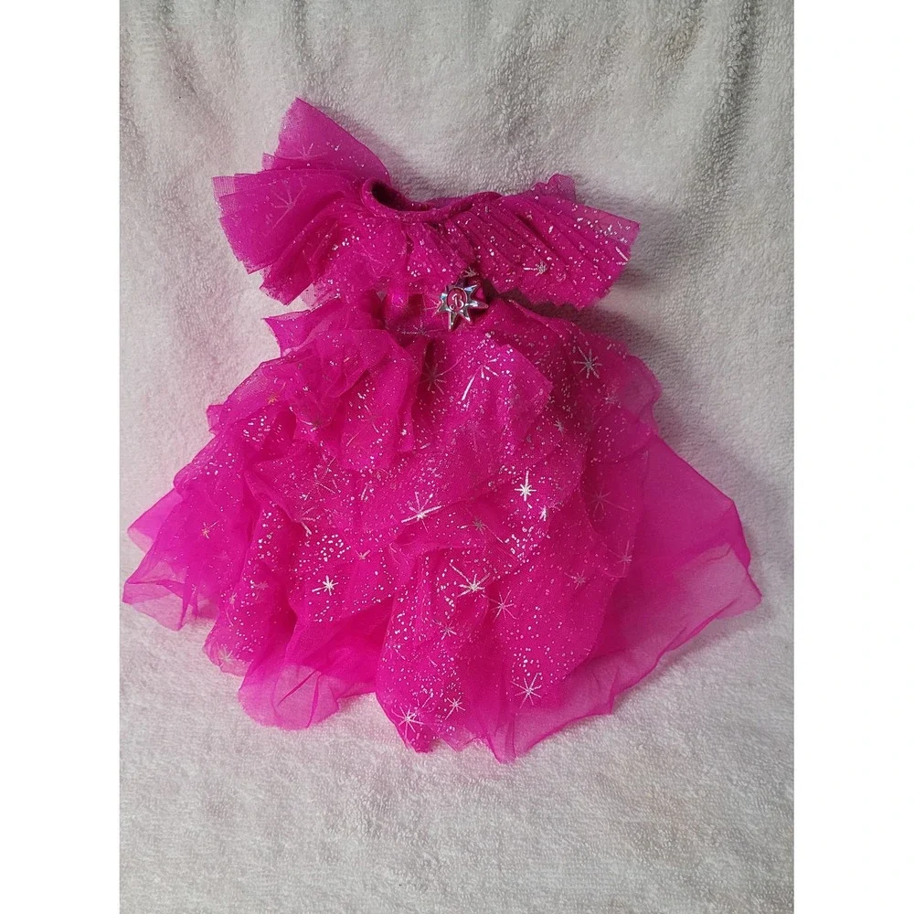 Barbie Hot Pink Ruffled Tulle Star Print Gown Doll Dress Accessories Fuchsia